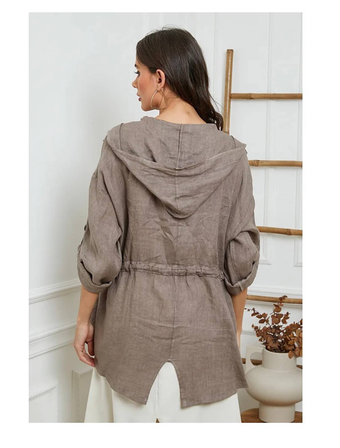Leinenjacke mit Kapuze aus 100 % Leinen 5946: Hellgrau