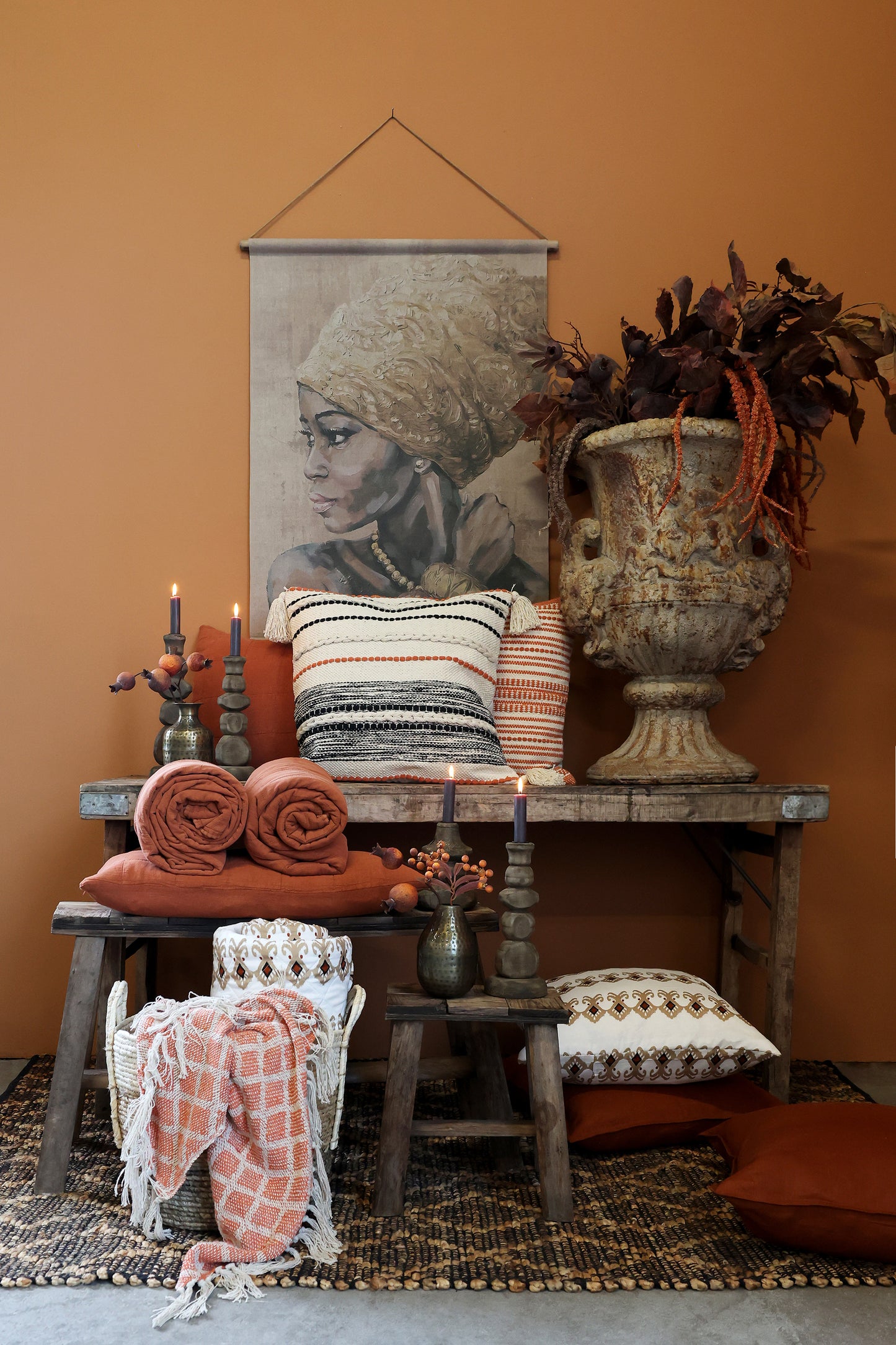 Decke aus Garnüberschuss terracotta 150x130cm
