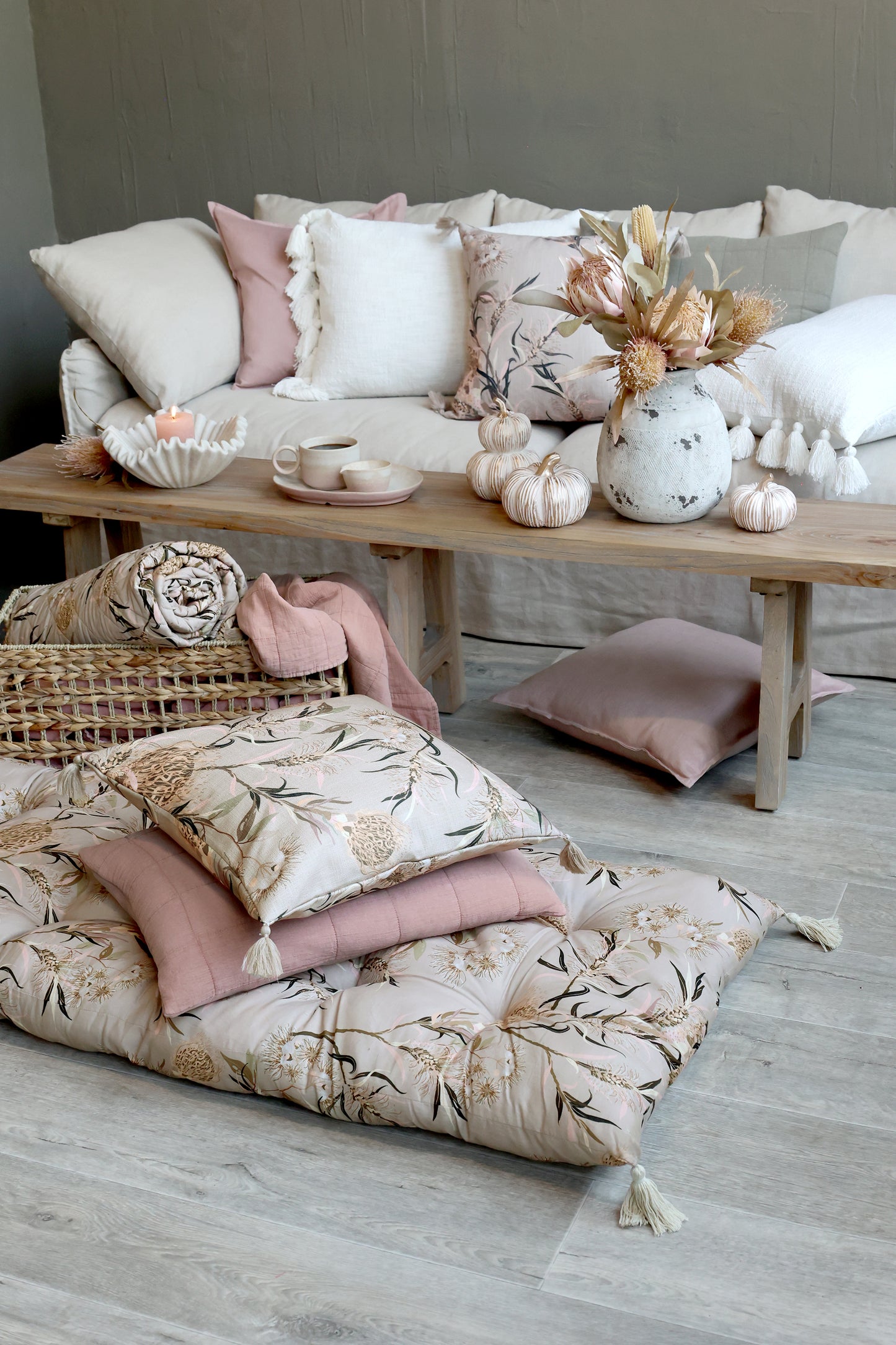 Matratze/Auflage mit Blumenmuster taupe 180x70 cm