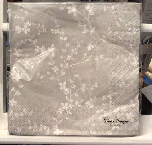 Serviette mit Blumenranken Grau mit Weiß