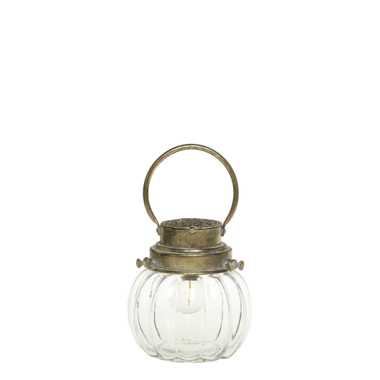 Laterne mit Timerfunktion antique messing kugelig