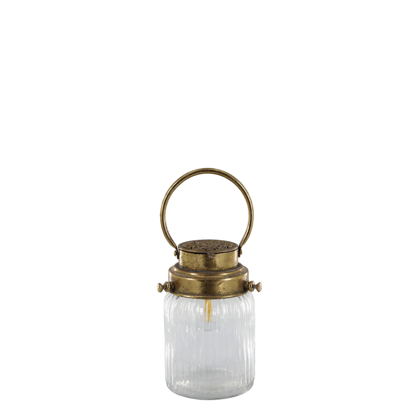 Laterne mit Timerfunktion antique messing geriffelt