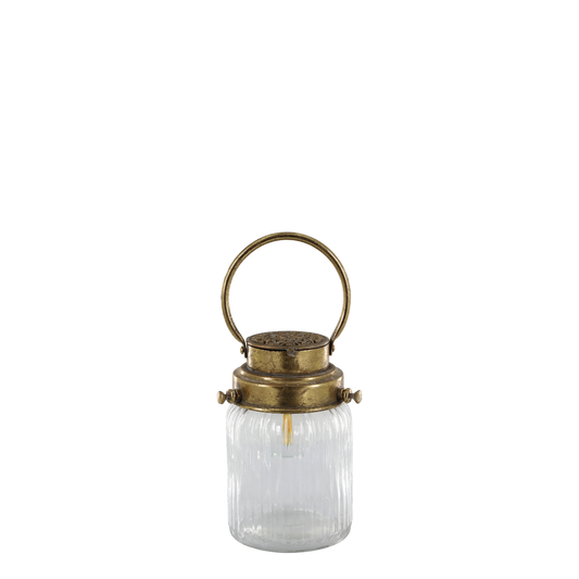 Laterne mit Timerfunktion antique messing geriffelt