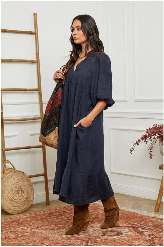 100 % Leinenkleid Blaue Jeans 1109