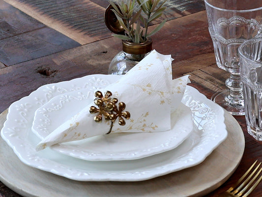 Serviette mit Blumenranken Weiß mit Violett