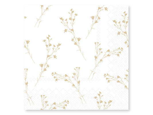 Serviette mit Blumenranken Weiß mit Honig