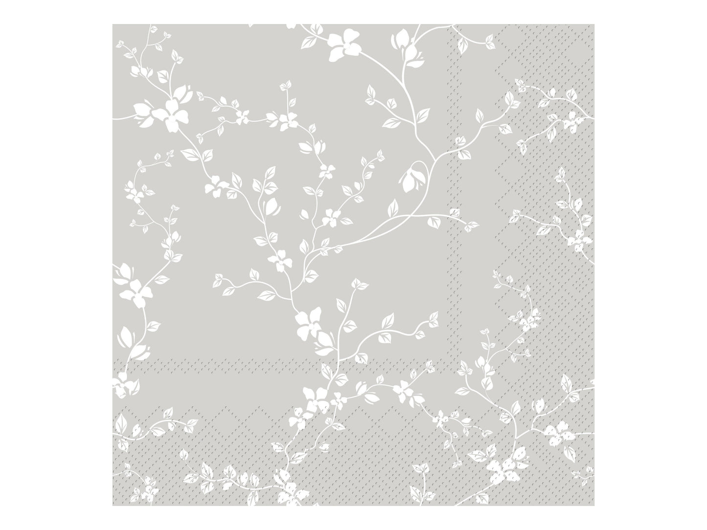 Serviette mit Blumenranken Grau mit Weiß
