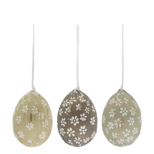 Osterei mit weißen Blumen Set von 3