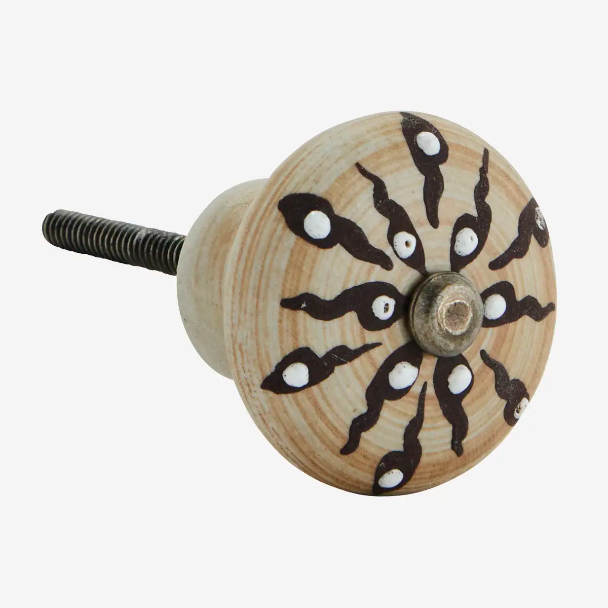 Möbelknopf handbemalt Beige, Dunkelbraun, Weiß