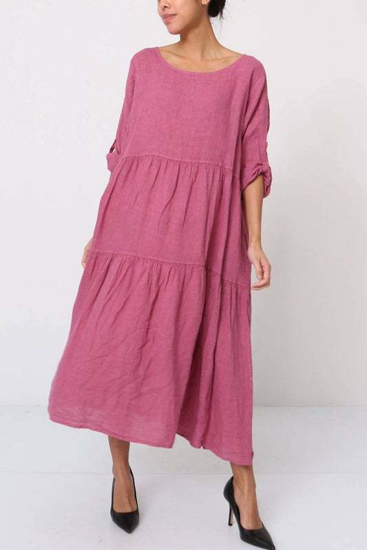 Lange Leinenkleider aus 100 % Leinen Fuchsie 1157