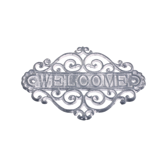 Schild "Welcome" grau