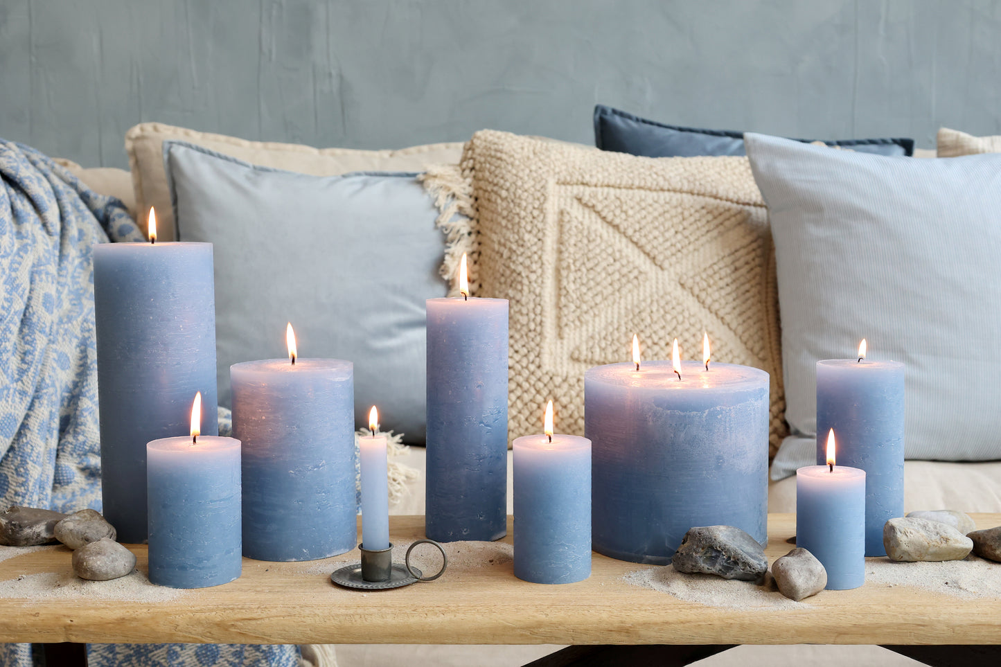 Mini Stabkerze rustikal sky blue