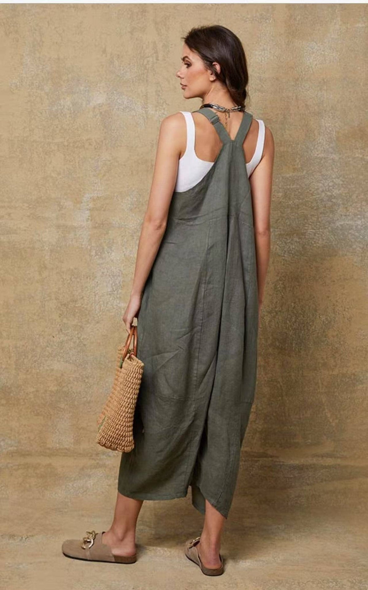 Leinen Jumpsuit REF. 72229: Ente Grün