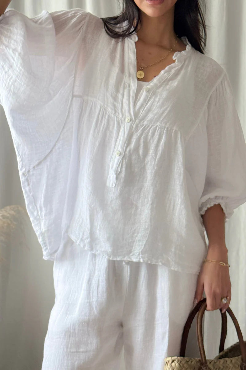 Bluse aus Leinen Weiß
