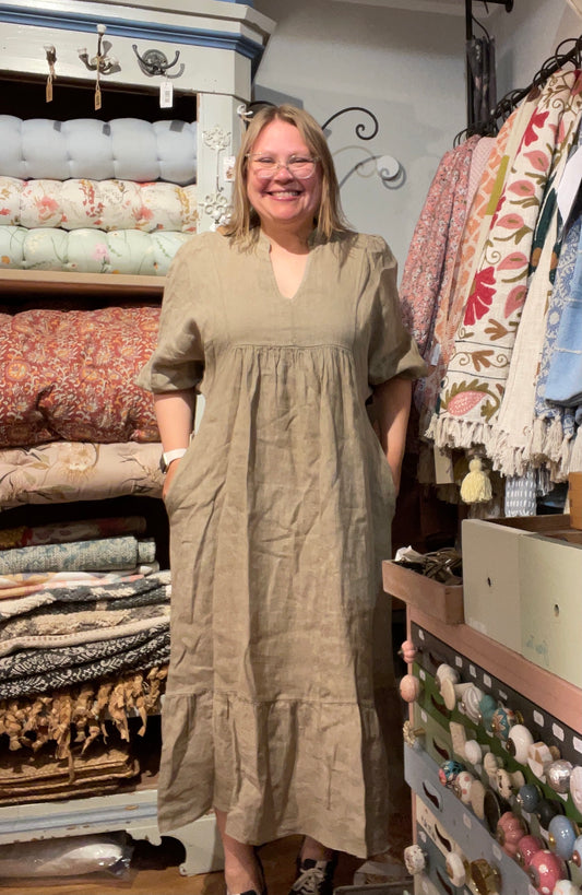 100 % Leinenkleid Taupe 1109