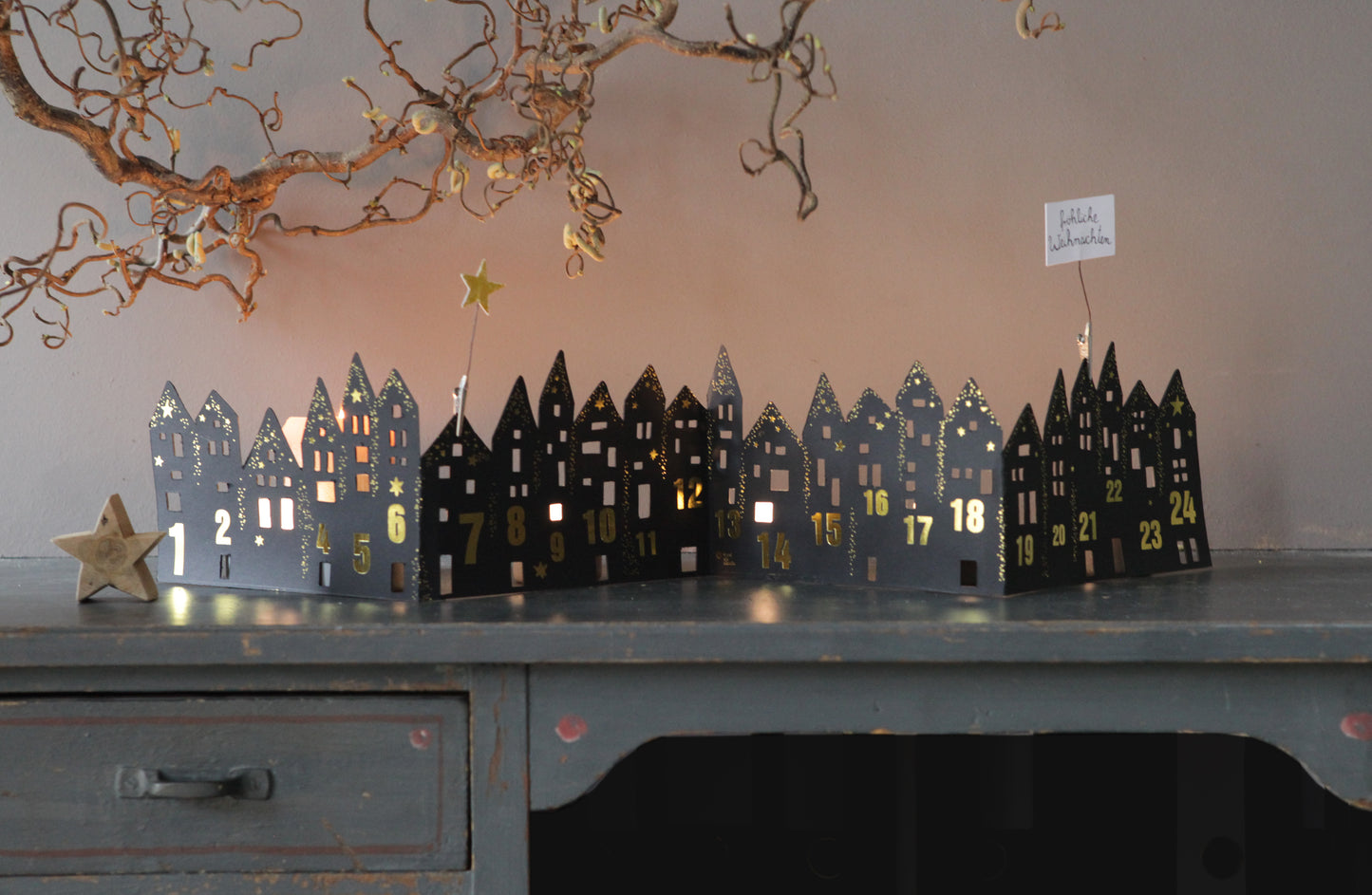 Adventsdorf Silhouette / Adventskalender immwährend