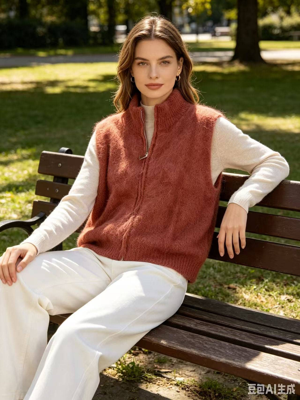 Ärmellose Mohair-Weste mit Reißverschluss REF. 22183: Rost