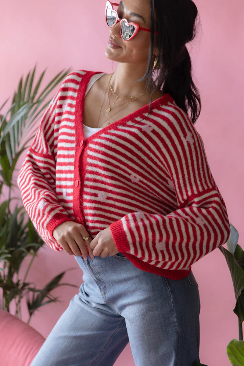 Strickjacke Streifen Herz