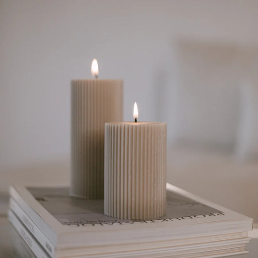 Blockkerze mit Rillen grau 70x100mm