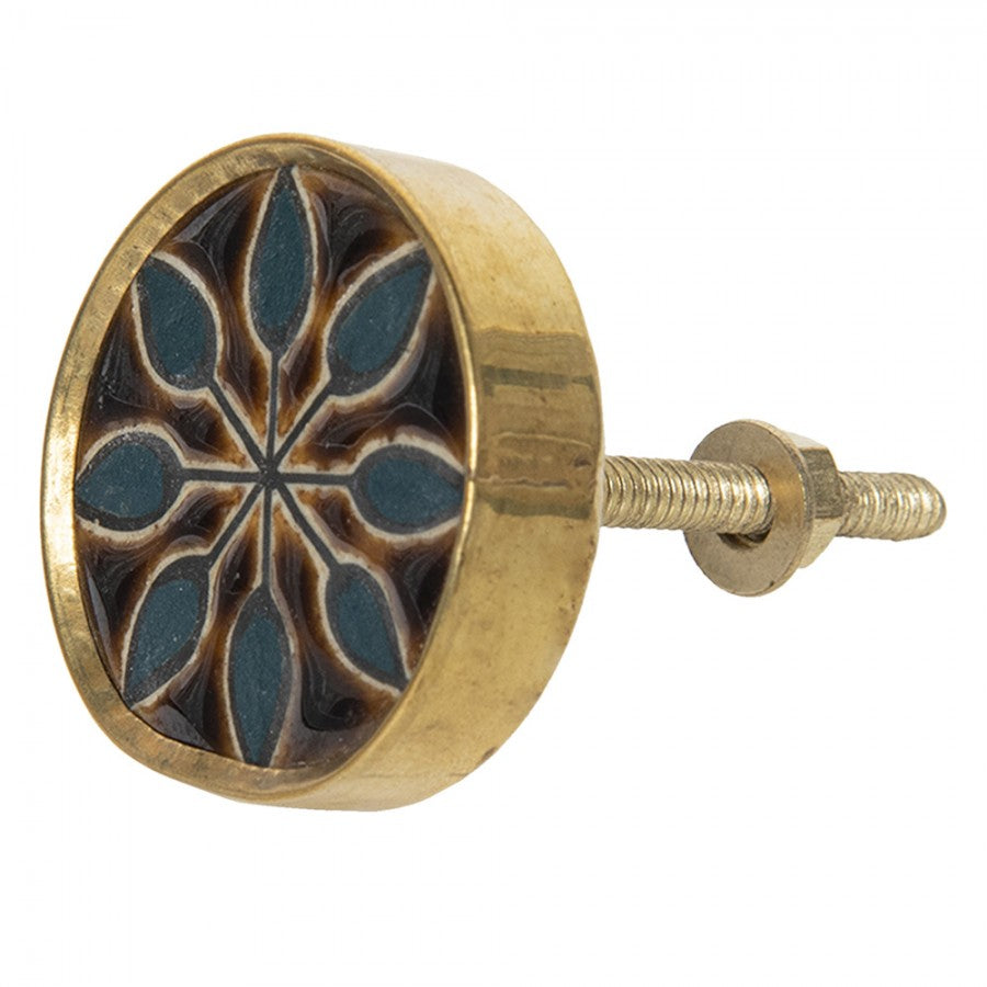 Möbelknopf gold, blaue Blume