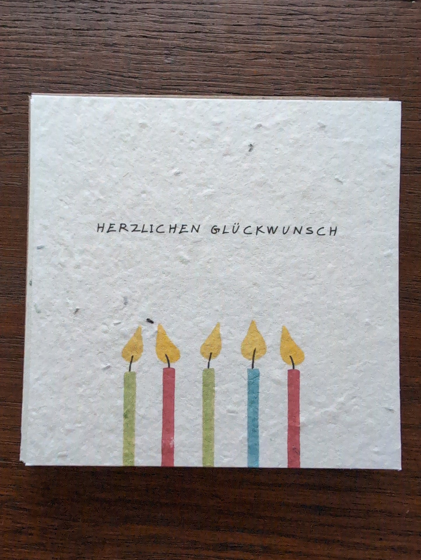 Einpflanzbare Grußkarte mit Umschlag HERZLICHEN GLÜCKWUNSCH quadratisch Kerzen