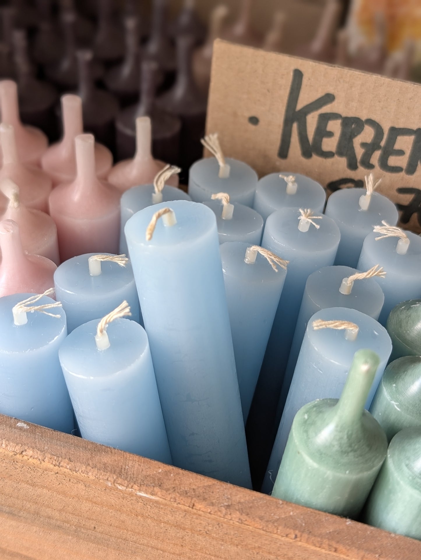 Mini Stabkerze rustikal sky blue
