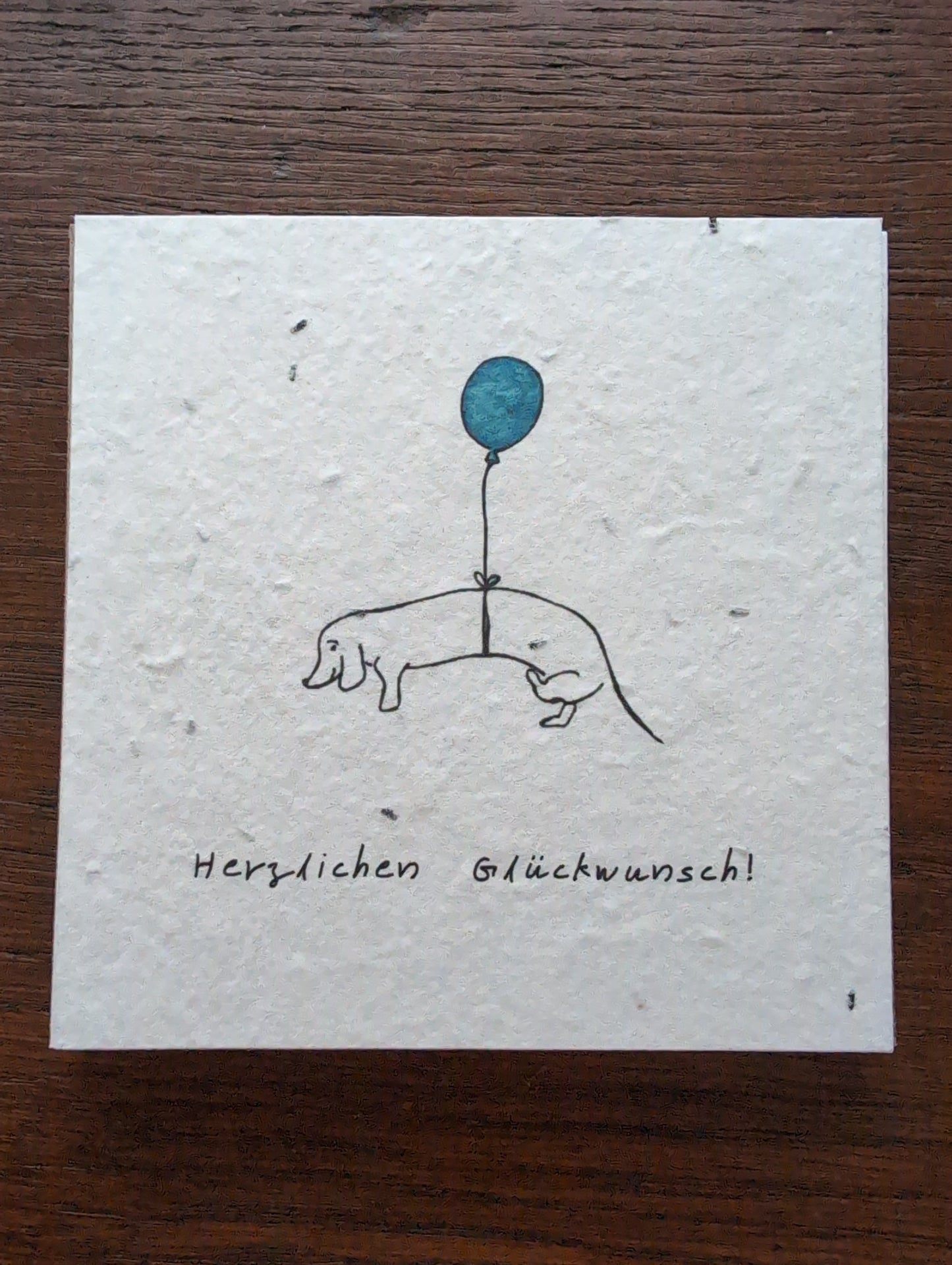 Einpflanzbare Grußkarte mit Umschlag HERZLICHEN GLÜCKWUNSCH quadratisch Dackel