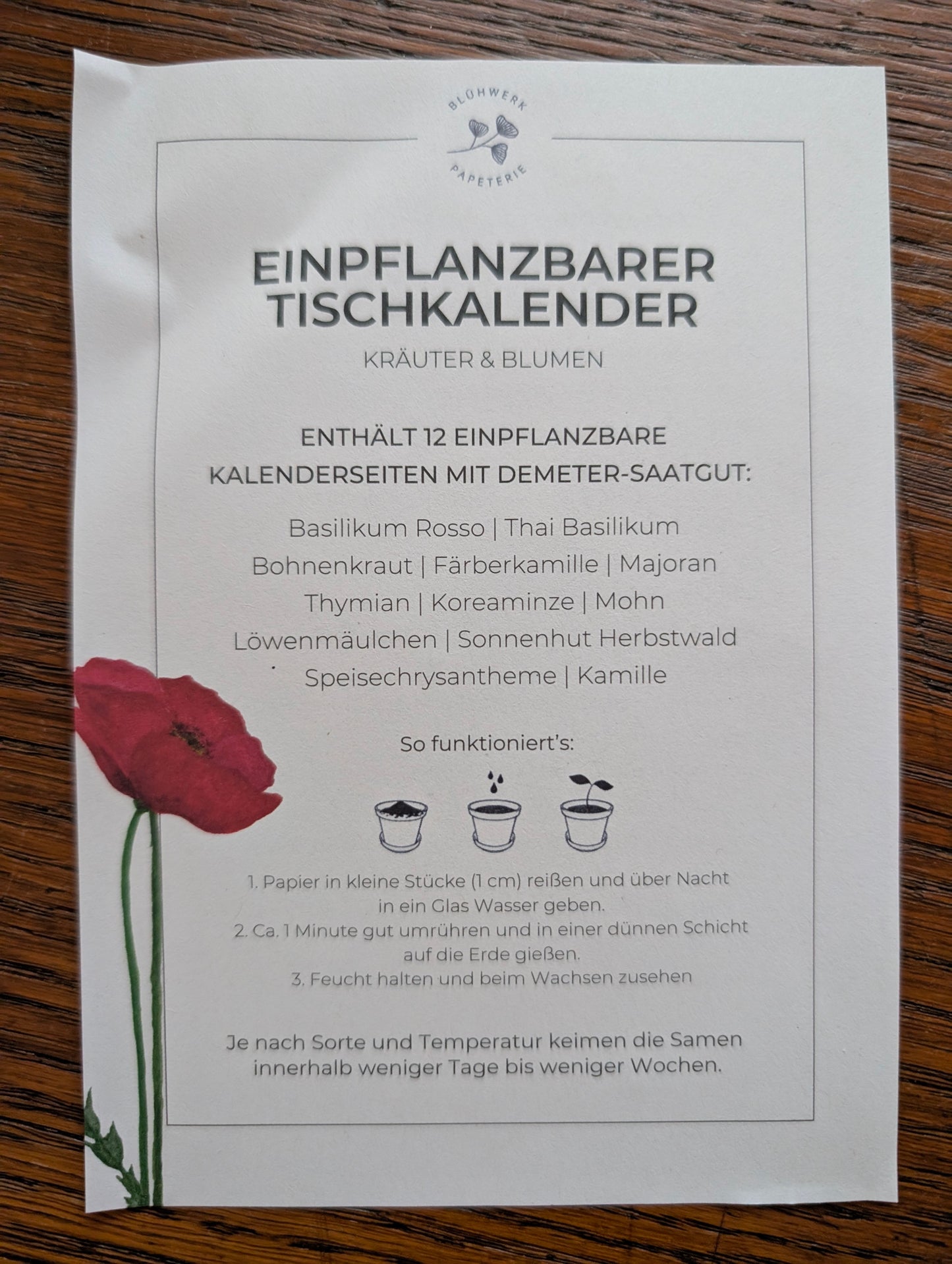 Einpflanzbarer Tisch-Kalender 2026