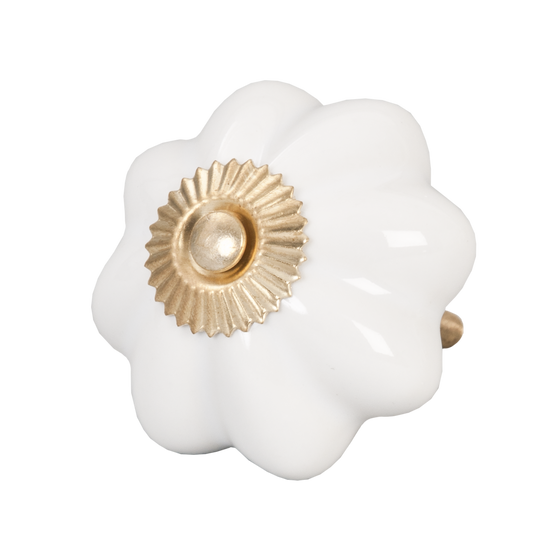 Möbelknopf Blume weiß gold