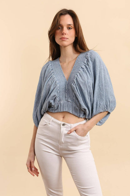 Cropped-Top mit sehr voluminösen Puffärmeln 9919: Rosa