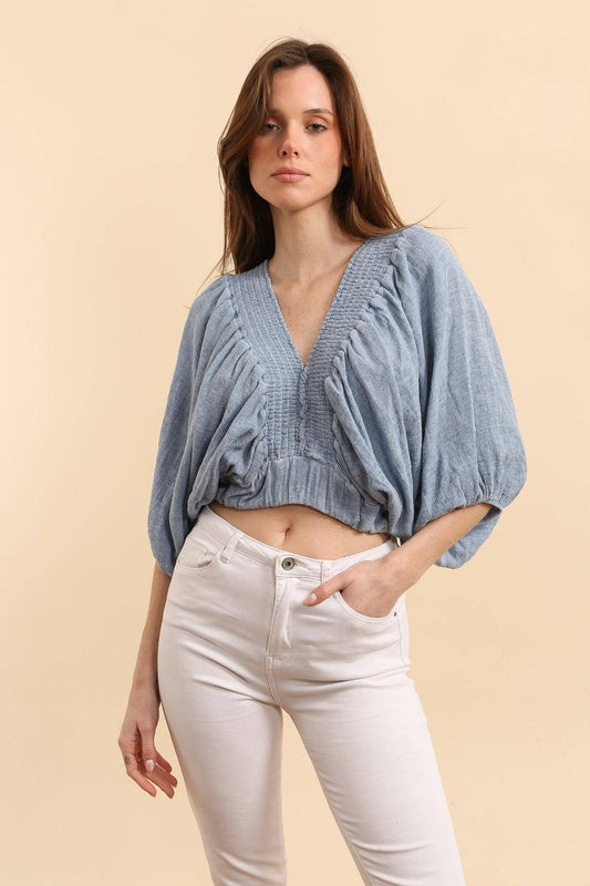 Cropped-Top mit sehr voluminösen Puffärmeln 9919: Rosa