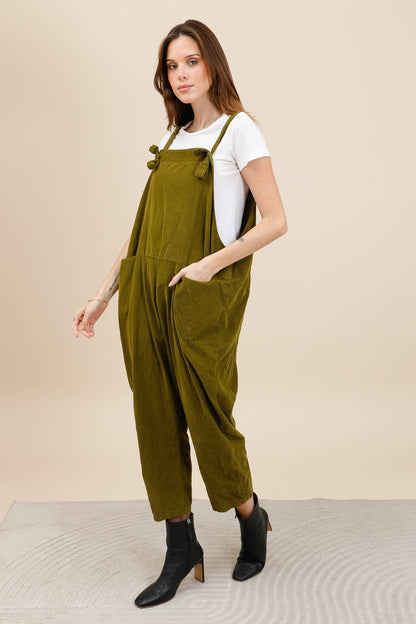 Damen-Latzhose aus Cord, weit geschnitten, 100% Baumwolle 668 90007: Choco