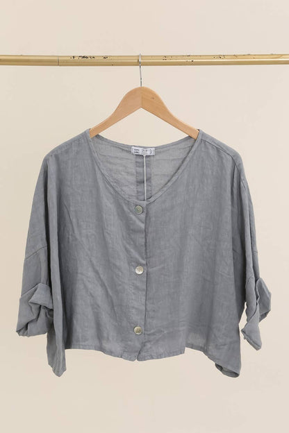 3/4-Arm Leinenjacke 906 aus 100 % Leinen: Blau