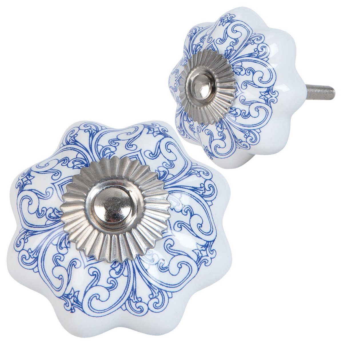 Möbelknopf Blume blau/weiß
