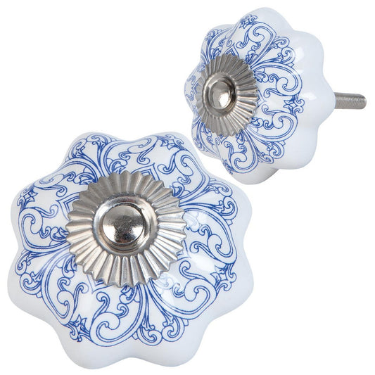 Möbelknopf Blume blau/weiß