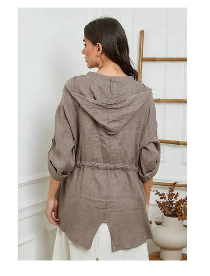 Leinenjacke mit Kapuze aus 100 % Leinen 5946: Taupe