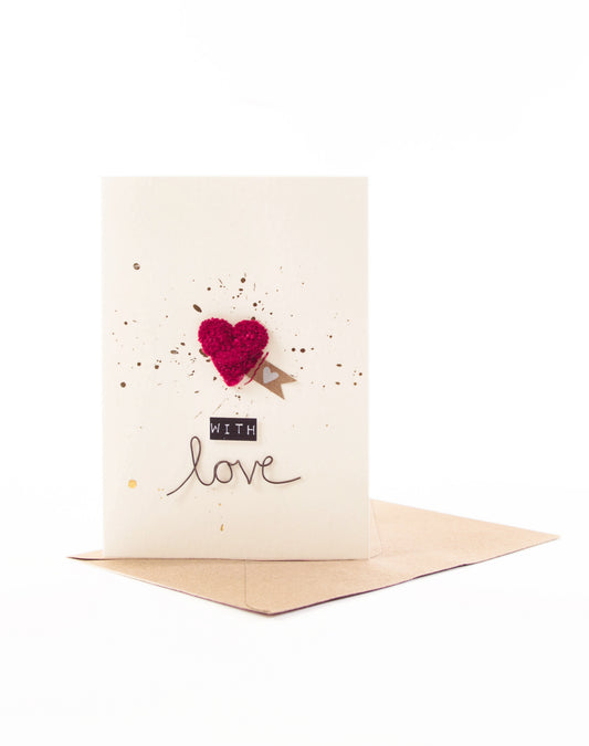 Pompomkarte rotes Herz. With Love