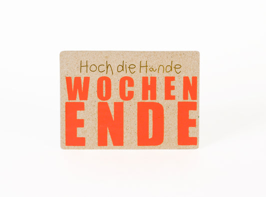 Neon Postkarte. Hoch die Hände..