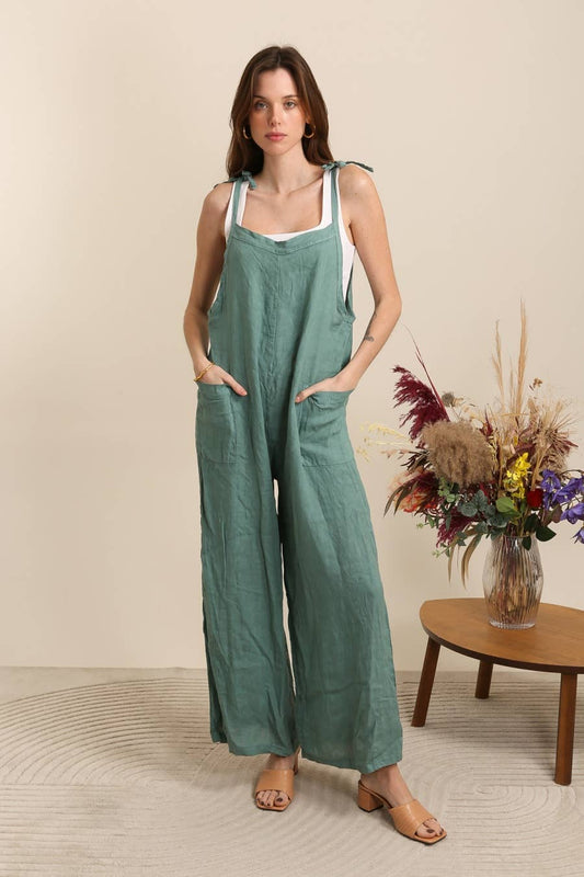 100% Leinen-Overall Taupe