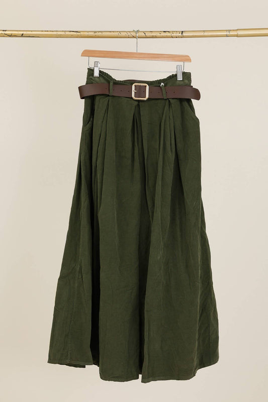 Hose mit Taschen und Gürtel 30522, Feincord, 100 % Baumwolle: Khaki