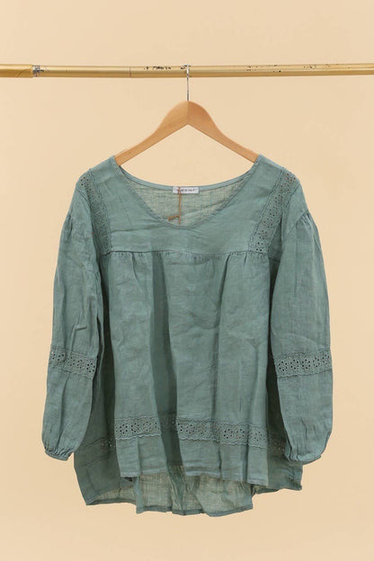 Bluse aus 100 % Leinen 58361: Ente Grün