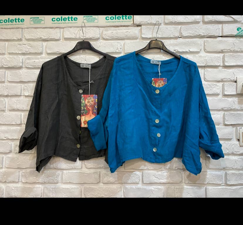 3/4-Arm Leinenjacke 906 aus 100 % Leinen: Blau