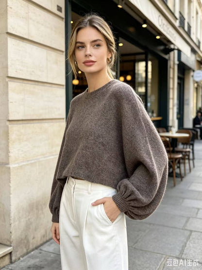 Oversize-Pullover mit Ballonärmeln REF. 52082: Dunkles Taupe
