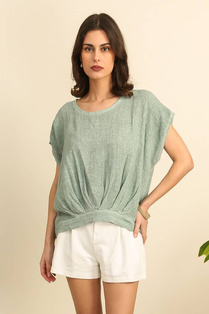 Bluse halb Leinen und halb Baumwolle 10645: Blaue Jeans