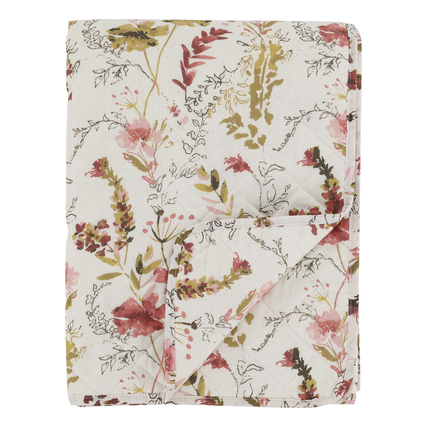 Decke / Tagesdecke / Quilt mit Wildblumen creme 180x130 cm