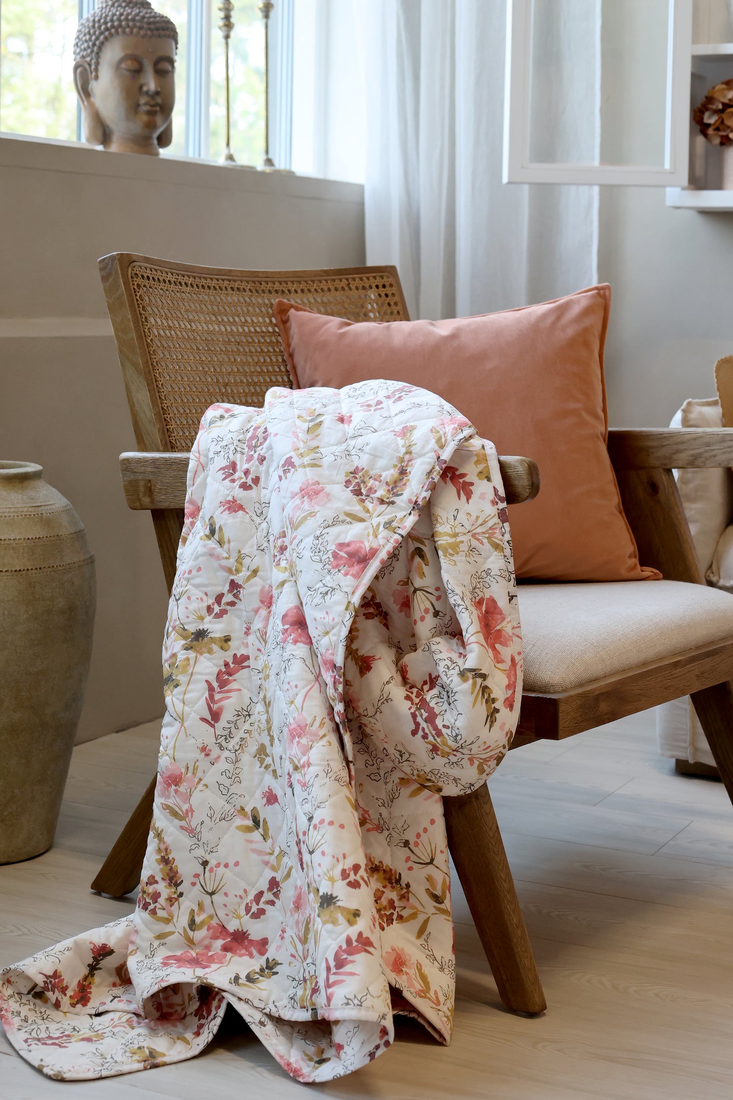Decke / Tagesdecke / Quilt mit Wildblumen creme 180x130 cm