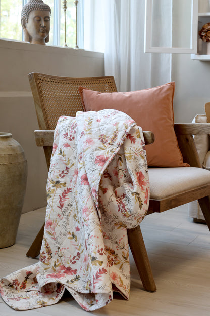 Decke / Tagesdecke / Quilt mit Wildblumen creme 180x130 cm