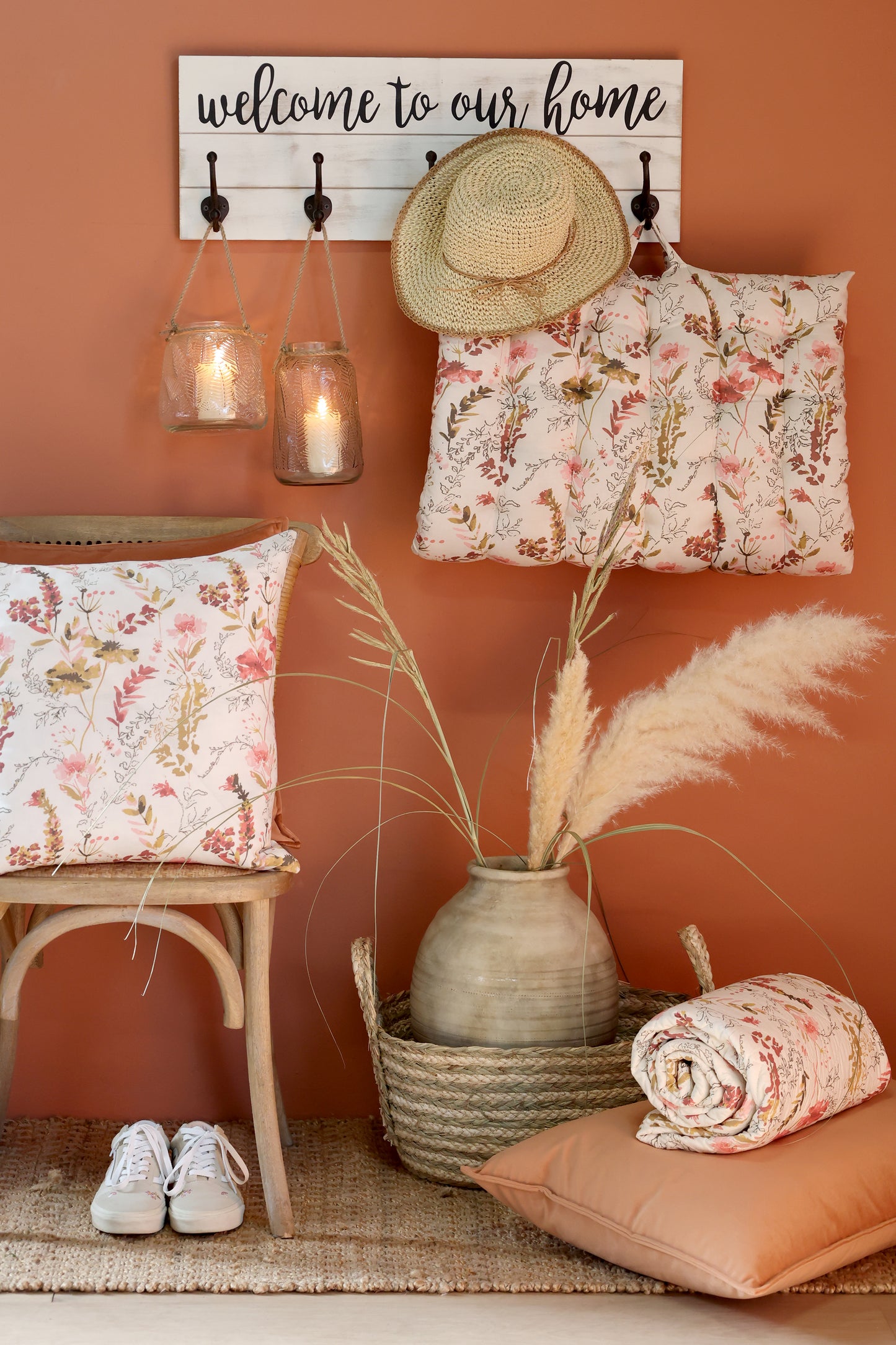 Decke / Tagesdecke / Quilt mit Wildblumen creme 180x130 cm