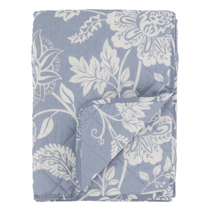 Decke / Tagesdecke / Quilt blau mit Blumenmuster 180x130cm