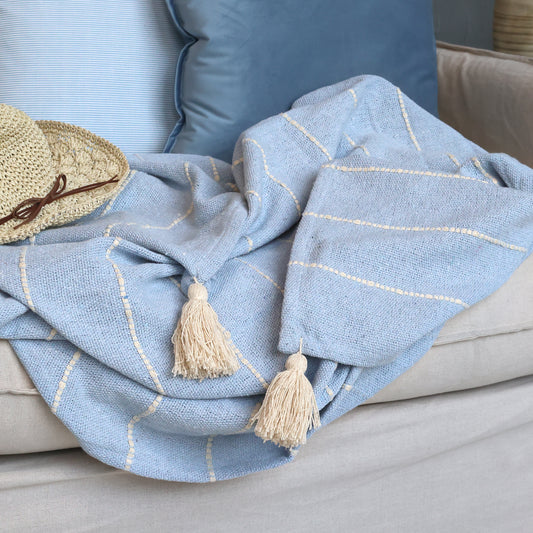 Decke aus Garnüberschuss sky blue 150x130cm